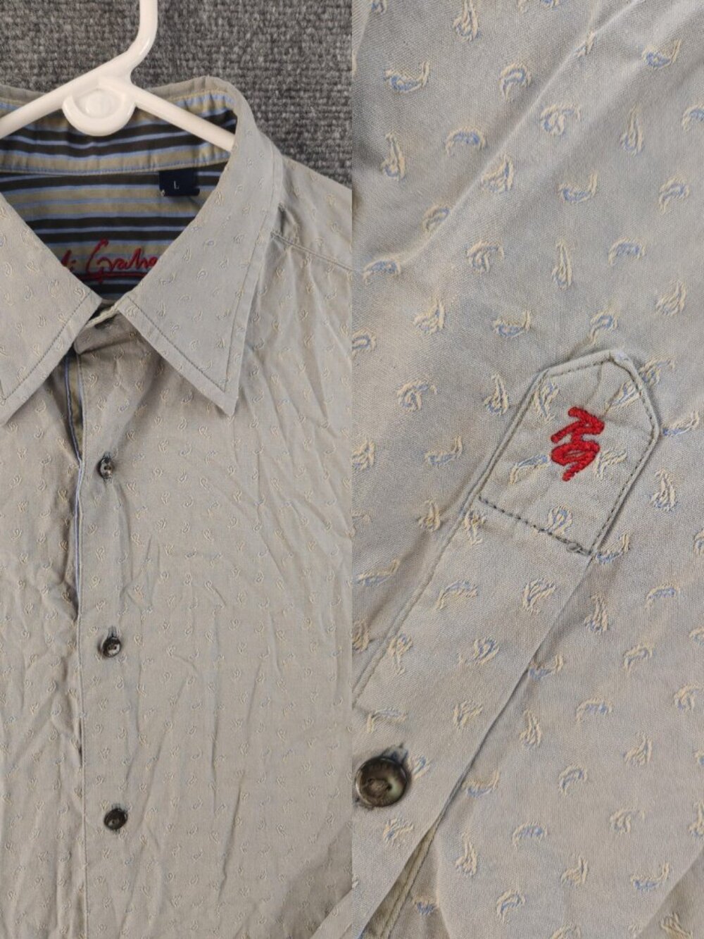 Robert Graham Point Cotton Large Paisley Green Gray Button Up Shirt Long Sleeve